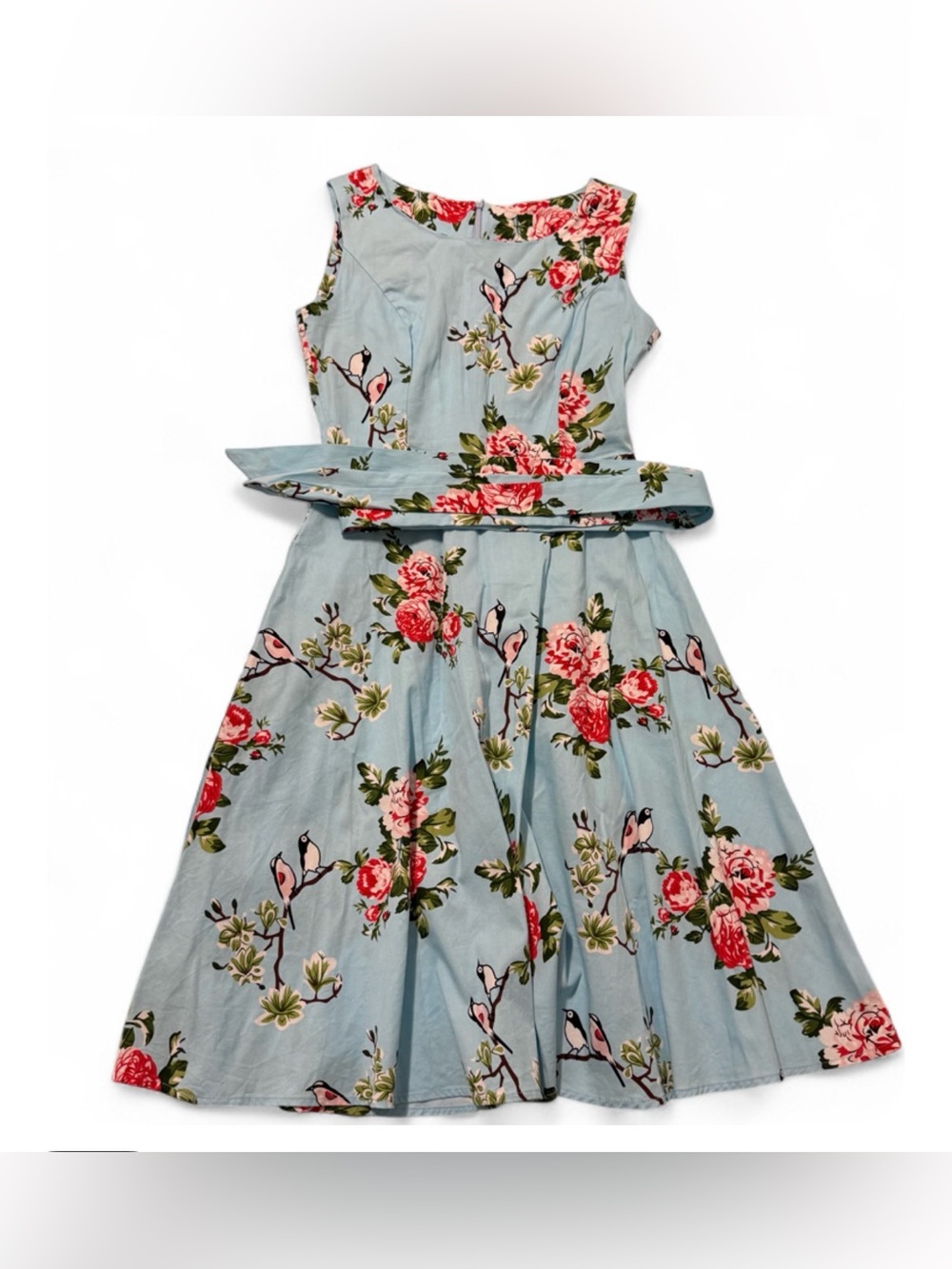 Blue floral dress vintage flower and birds small
